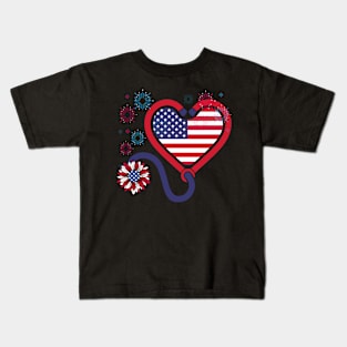 Patriotic Nurse 4th Of July American Flag Independence Day Kids T-Shirt